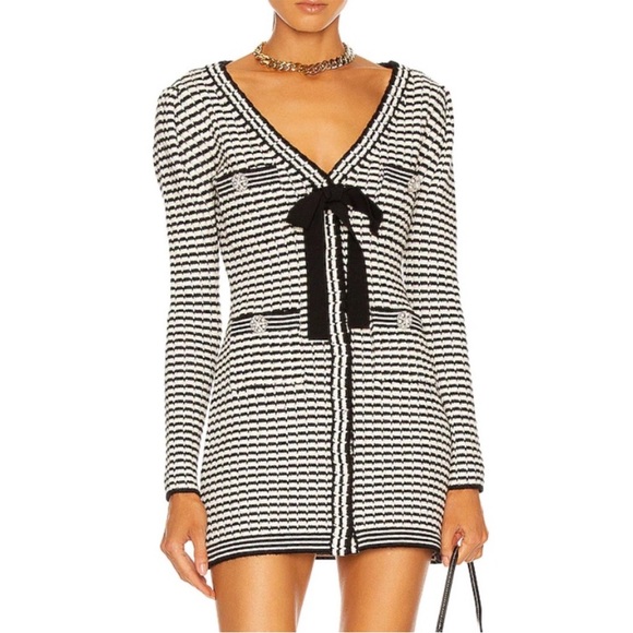 Self Portrait Striped Mini Sweater Dress - Picture 1 of 16